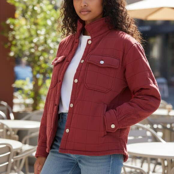 Brick Red Quilted Button Down Shacket - Picture 1 of 5